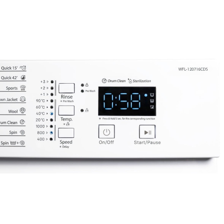 Masina de spalat rufe VIVAX WFL-120716CDS, 7 kg, 1200 RPM, BLDC Motor Inverter, Clasa A, Steam, Baby Care, Eco, Display digital, Control electronic, Blocare acces copii, Temperatura reglabila, Drum Cl [2]