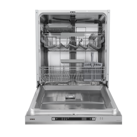 Mașină de spălat vase încorporabilă VIVAX DWB-601472D, 60 cm, 14 seturi, 7 programe, ECO, Rapid, Intensiv, funcție Half Load, pornire întârziată 24h, AquaStop, Clasa E, Coșuri flexibile, Gri [0]