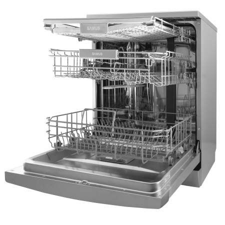Masina de spalat vase Samus SDX614.8, 14 seturi, Latime 60 cm, 8 programe, Clasa energetica E, Afisaj electronic, Pornire intarziata, Sertar pt tacamuri Inox/Argintiu [2]