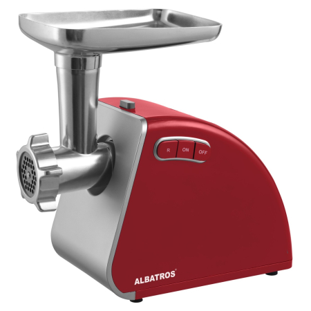 Masini de tocat - Masina de tocat carne, electrica, Albatros MTA1510R, 1 viteza, functie Reverse, 1.8 kg/min, 1500 W, rosu, accesoriu suc rosii, accesoriu carnati, accesoriu kibbe