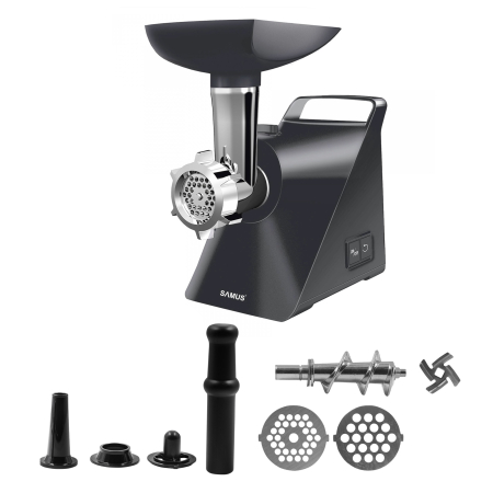 Masina de tocat Samus SMT-1215GRAY, 1200 W, 1 viteza + reverse, Accesorii pentru carnati si kibbe, Negru [3]