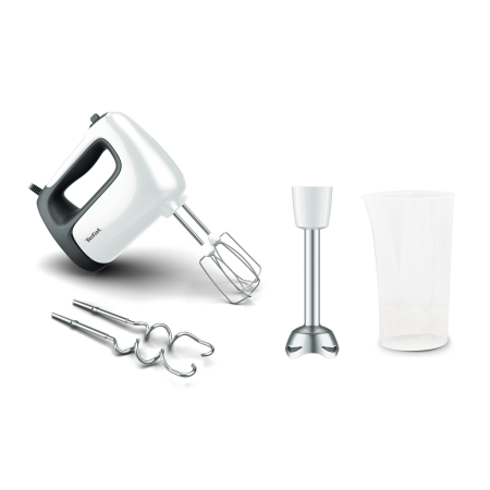 Mixere si tocatoare - Mixer de mana Tefal Prep'Mix HT462138, 500W, 5 viteze, Turbo, 2 accesorii pentru aluat, 2 teluri, alb
