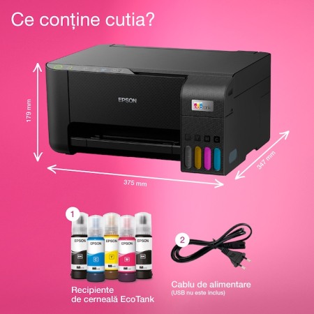 Multifunctional inkjet color CISS Epson EcoTank L3270, A4, Color, 10 ppm, USB, Wireless Negru [3]