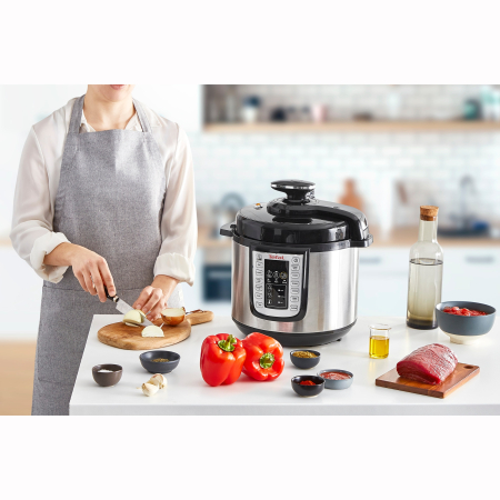 Oala sub presiune electrica Tefal One Pot CY505E30, 1200W, capacitate vas antiaderent 5.8 L, 25 de programe, functie pastrare la cald, argintiu & negru [5]