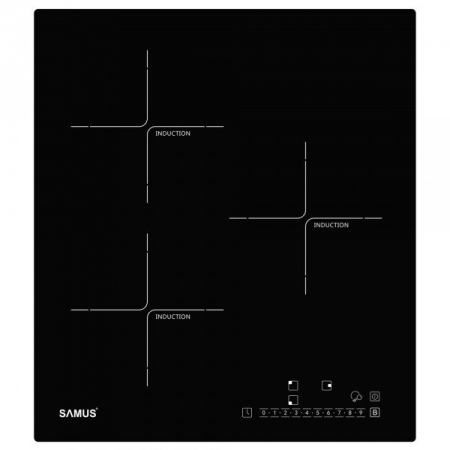 ELECTROCASNICE - Plita cu inductie incorporabila Samus PSI-43SG1, 3 zone de gatit, 5800 W, 9 trepte putere, control touch, indicator caldura reziduala, timer, blocaj de siguranta, functie Boost, negru