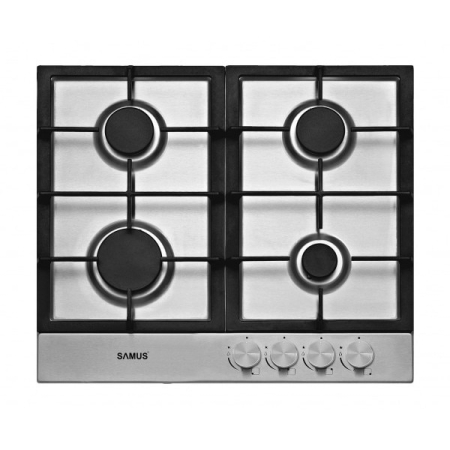 ELECTROCASNICE - Plita incorporabila Samus PSG-64SX3, 4 arzatoare pe gaz, Sistem de siguranta, Gratar fonta, Aprindere electrica, Inox