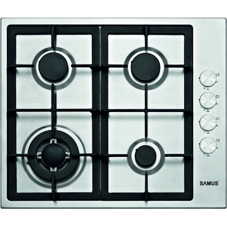 ELECTROCASNICE - Plita incorporabila Samus PSG-64SX4,4 arzatoare pe gaz, Sistem de siguranta, Gratar fonta, Arzator Wok, Inox