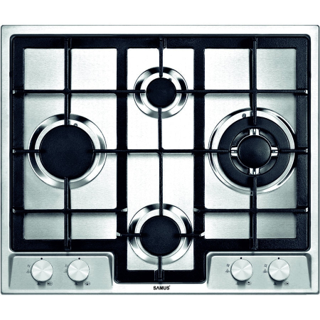 Plite incorporabile - Plita incorporabila Samus PSG-64SX5, 4 arzatoare pe gaz, Sistem de siguranta, Gratar fonta, Arzator Wok, Inox