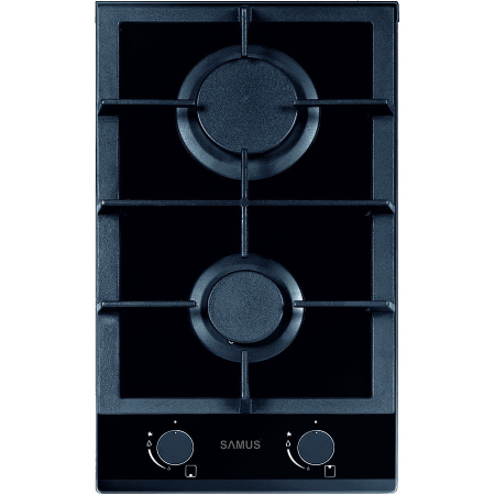 Plite incorporabile - Plita pe gaz incorporabila Samus PSG-32SG, 2 arzatoare, putere 4.2 kW, aprindere electrica, dispozitiv siguranta arzatoare, suport din sticla, gratar fonta, negru