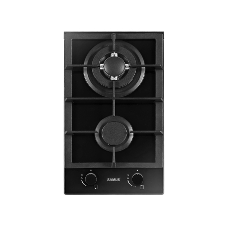 ELECTROCASNICE - Plita pe gaz incorporabila Samus PSG-32SG2, 2 arzatoare, arzator Wok, putere 5.2 kW, aprindere electrica, dispozitiv siguranta arzatoare, suport din sticla, gratar fonta, negru