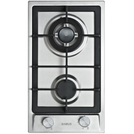 Plita pe gaz incorporabila Samus PSG-32SX2, 2 arzatoare, arzator Wok, putere 5.2 kW, aprindere electrica, dispozitiv siguranta arzatoare, argintiu [1]