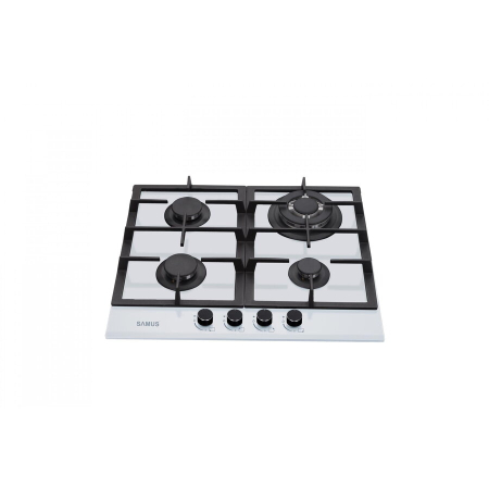 Plita pe gaz incorporabila Samus PSG-64SG3 WH, 4 arzatoare, arzator Wok, putere 8 kW, aprindere electrica, dispozitiv siguranta arzatoare, suport sticla, alb [1]