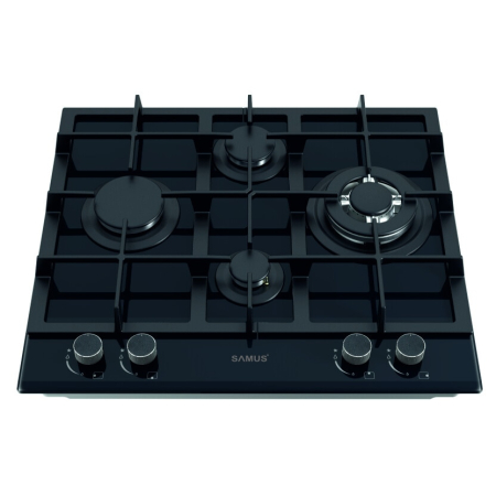 Plita pe gaz incorporabila Samus PSG-64SG5 Gray, 4 arzatoare, putere 8.6 kW, aprindere electrica, dispozitiv siguranta arzatoare, suport din sticla, gratar fonta, gri [1]