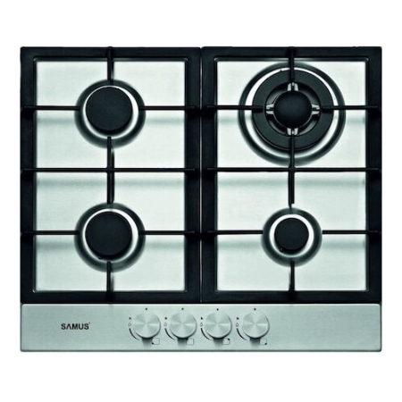 ELECTROCASNICE - Plita pe gaz incorporabila Samus PSG-64SX2, 4 arzatoare, arzator Wok, putere 8 kW, aprindere electrica, dispozitiv siguranta arzatoare, argintiu