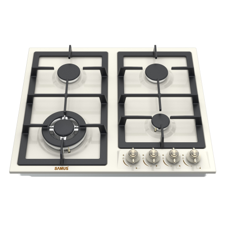 Plita pe gaz incorporabila Samus PSG-64VS2, 4 arzatoare, arzator Wok, putere 8 kW, aprindere electrica, dispozitiv siguranta arzatoare, latime 58 cm, gratar fonta, design retro, bej [1]