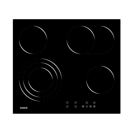 ELECTROCASNICE - Plita vitroceramica electrica incorporabila Samus PSVE-64BG10, 4 zone de gatit, 6800 W, control touch, 9 trepte putere, indicator caldura reziduala, blocaj de siguranta, timer