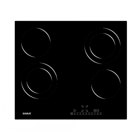 ELECTROCASNICE - Plita vitroceramica electrica incorporabila Samus PSVE-64BG6, 4 zone de gatit, 5800 W, control touch, 9 trepte putere, indicator caldura reziduala, blocaj de siguranta, timer