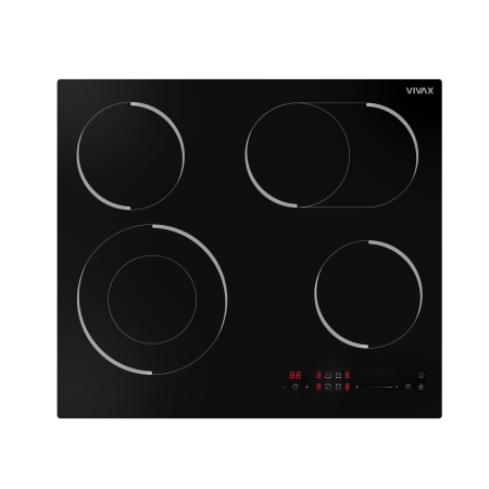 Plite incorporabile - Plită vitroceramică încorporabilă VIVAX BH-04MDOVC, 60 cm, 4 zone de gătit, 2 zone Dual, Touch Control digital, 9 trepte, Timer 99 min cu oprire automată, Child Lock, Indicator căldură, Sticla Neagra