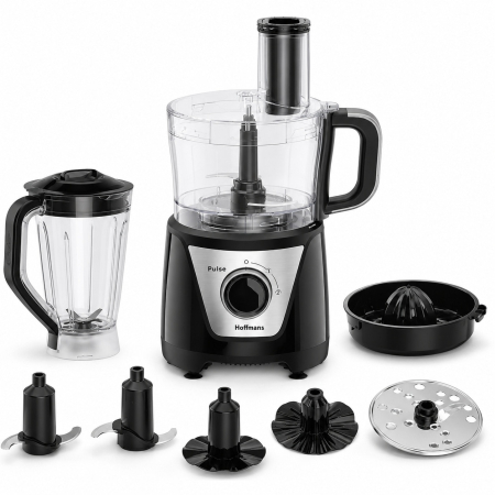 Robot de Bucătărie 8-în-1 Hoffmans HM-1278, 1000W, Blender 1,5L, Multifuncțional pentru Tocare, Feliere și Răzuire, Motor din Cupru, Vas Transparent, Negru [7]