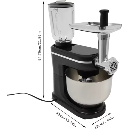 Robot de bucatarie planetar 3in1 CROMITIX® MB3-1500BK, Bol Inox 6L, Motor Cupru 1500W, 6 Trepte de Viteză + Pulse, Frământare și Mixare Profesională, Blender, Masina de tocat, Negru [14]