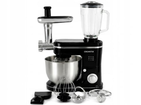Roboti de bucatarie - Robot de bucatarie planetar 3in1 CROMITIX® MB3-1500BK, Bol Inox 6L, Motor Cupru 1500W, 6 Trepte de Viteză + Pulse, Frământare și Mixare Profesională, Blender, Masina de tocat, Negru