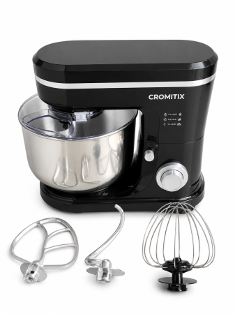 Robot de bucatarie planetar CROMITIX® MB-1500BK, Bol Inox 6L, Motor Cupru 1500W, 6 Trepte de Viteză + Pulse, Frământare și Mixare Profesională, 3 Accesorii Incluse, Protecție Anti-Stropire, Negru [1]