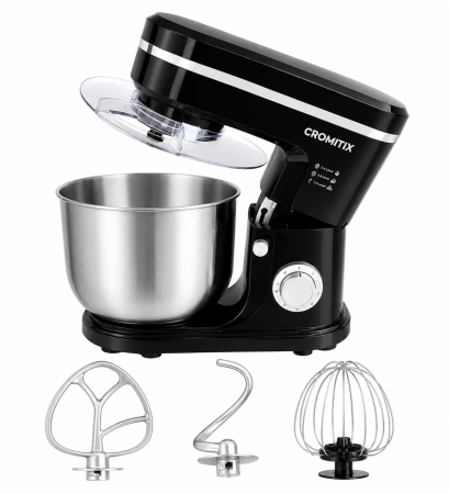 Robot de bucatarie planetar CROMITIX® MB-1500BK, Bol Inox 6L, Motor Cupru 1500W, 6 Trepte de Viteză + Pulse, Frământare și Mixare Profesională, 3 Accesorii Incluse, Protecție Anti-Stropire, Negru [5]