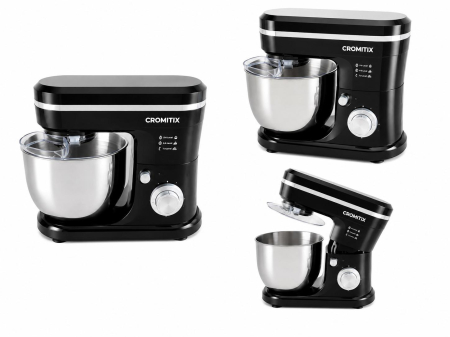 Robot de bucatarie planetar CROMITIX® MB-1500BK, Bol Inox 6L, Motor Cupru 1500W, 6 Trepte de Viteză + Pulse, Frământare și Mixare Profesională, 3 Accesorii Incluse, Protecție Anti-Stropire, Negru [2]