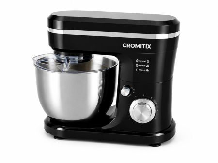 Robot de bucatarie planetar CROMITIX® MB-1500BK, Bol Inox 6L, Motor Cupru 1500W, 6 Trepte de Viteză + Pulse, Frământare și Mixare Profesională, 3 Accesorii Incluse, Protecție Anti-Stropire, Negru [3]