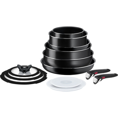 Oale si Tigai - Set vase TEFAL Easy Cook & Clean L1539843, 13 piese, 16-28cm, aluminiu, negru
