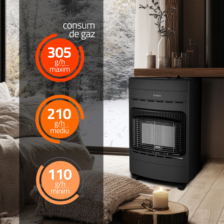 Soba Samus RS424P, Trei trepte de putere 1.5 / 2.8 / 4.2 kW, Aprindere piezoelectrica, Pliabila, Se utilizeaza cu GPL / Butan / Propan, Butelie de pana la 15 kg [6]