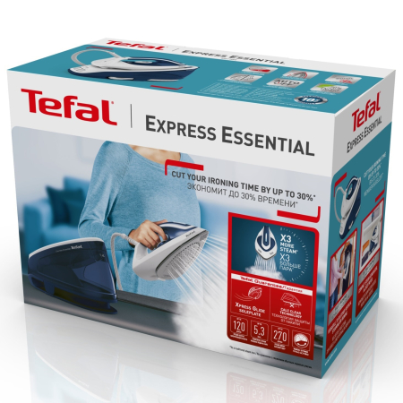 Statie de calcat Tefal Express Essential SV6116E0 , 2200W, 5.3 bari, jet de abur 270 g/min, abur variabil 0-120g/min, talpa Xpress Glide, rezervor apa 1.4 L, oprire automata, alb/albastru [4]