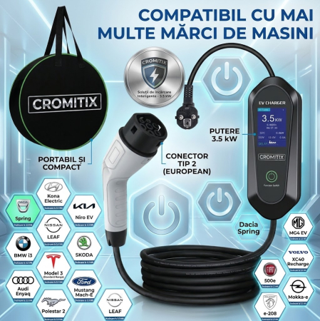 Statie portabila CROMITIX®, Type 2, 3.5 KW, 16A, lungime cablu 5m, putere ajustabila, IP65, Geanta transport inclusa [1]