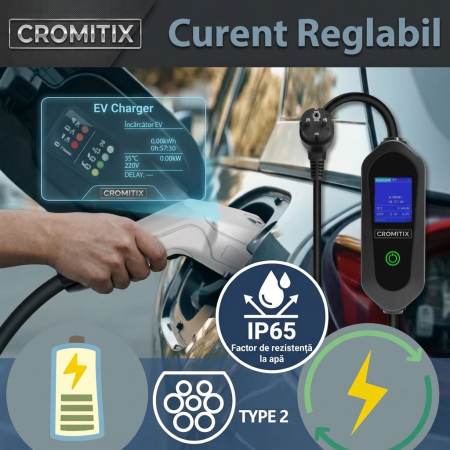 Statie portabila CROMITIX®, Type 2, 3.5 KW, 16A, lungime cablu 5m, putere ajustabila, IP65, Geanta transport inclusa [4]