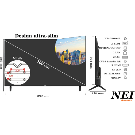 Televizor NEI 40NE5901 Smart LED 40" (100 cm), Full HD, VIDAA OS, Wi-Fi, Dolby Audio, Clasa E, Negru [6]