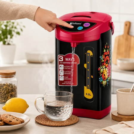 Termopot electric, Dispenser apa fierbinte/fierbator 6.8L Hoffmans HM-2568, 1000W, functie mentinere la cald, Negru/Roz [2]