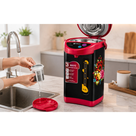 Termopot electric, Dispenser apa fierbinte/fierbator 6.8L Hoffmans HM-2568, 1000W, functie mentinere la cald, Negru/Roz [5]
