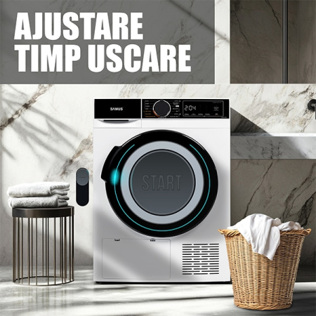 Uscator de rufe Samus SADP-835, 8 kg, Afisaj electronic, 15 programe, Clasa energetica D, Anti-sifonare, Blocare acces copii, Pornire intarziata, Alb [9]
