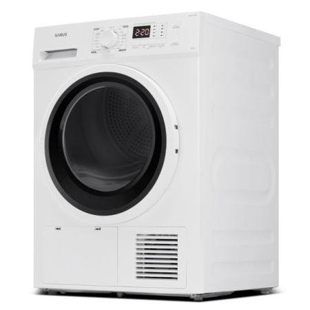 Uscator de rufe Samus SGDP-1024, 10 kg, Afisaj electronic, Tip procedura uscare pompa de caldura, 16 programe, Clasa energetica D, Anti-sifonare, Blocare acces copii, Pornire intarziata, Alb [1]