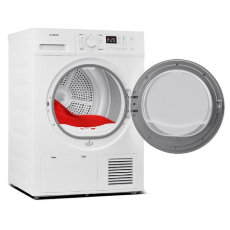 Uscator de rufe Samus SGDP-824, 8 kg, Tip procedura uscare pompa de caldura, 16 programe, Clasa energetica E, Anti-sifonare, Blocare acces copii, Alb [1]