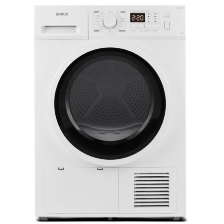 ELECTROCASNICE - Uscator de rufe Samus SGDP-824, 8 kg, Tip procedura uscare pompa de caldura, 16 programe, Clasa energetica E, Anti-sifonare, Blocare acces copii, Alb