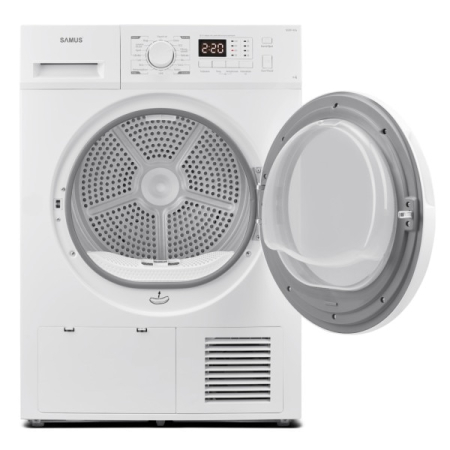 Uscator de rufe Samus SGDP-924, 9 kg, Afisaj electronic, Tip procedura uscare pompa de caldura, 16 programe, Clasa energetica D, Anti-sifonare, Blocare acces copii, Pornire intarziata, Alb [2]
