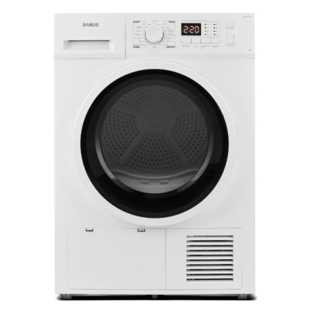 ELECTROCASNICE - Uscator de rufe Samus SGDP-924, 9 kg, Afisaj electronic, Tip procedura uscare pompa de caldura, 16 programe, Clasa energetica D, Anti-sifonare, Blocare acces copii, Pornire intarziata, Alb