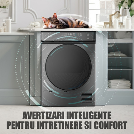 Uscator de rufe Samus SWDP-919DS, 8 kg, Tip procedura uscare: pompa de caldura. 18 programe, Clasa energetica E, anti-sifonare, blocare acces copii, gri inchis [7]