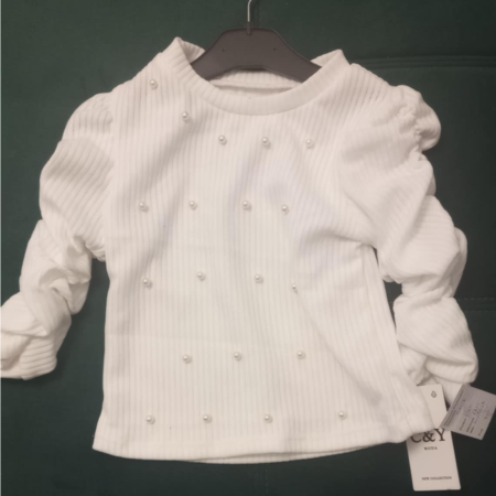 Bluze - Bluză elegantă albă pentru fetițe cu perle aplicate – MelyFashion