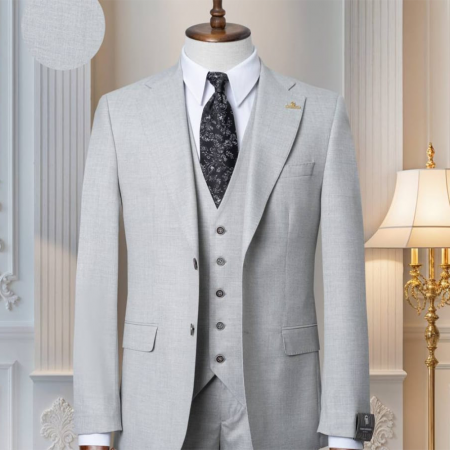 Costume - Costum bărbătesc gri deschis 3 piese slim fit – MelyFashion
