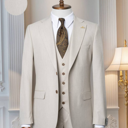 Costume - Costum bărbătesc crem 3 piese slim fit – MelyFashion