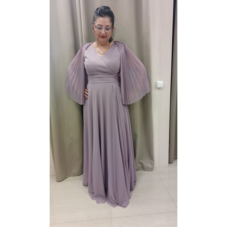 Rochii - Rochie elegantă mov prună deschis lungă cu mâneci plisate – MelyFashion