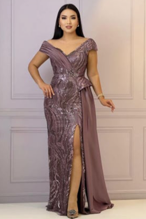 Rochii - Rochie elegantă mov prună cu paiete și slit lateral – MelyFashion