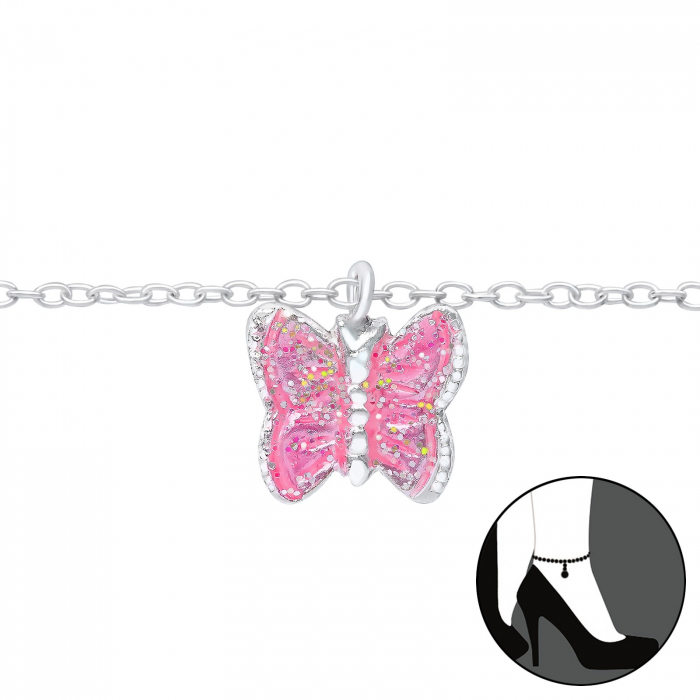 Bratara din Argint de Picior Fluture Roz [1]